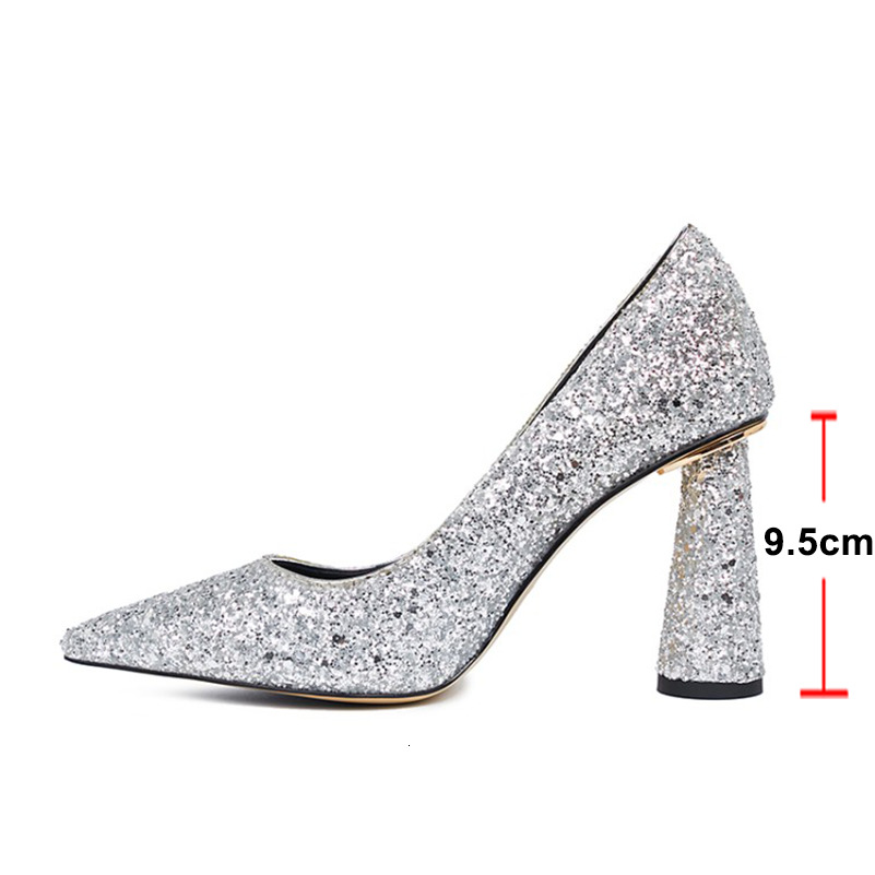 ANNYMOLI Women Pumps Fashion Splike High Heels Pointed Toe Crystal Party Wedding Sexy Spring Autumn Shoes Black Sier 33-43