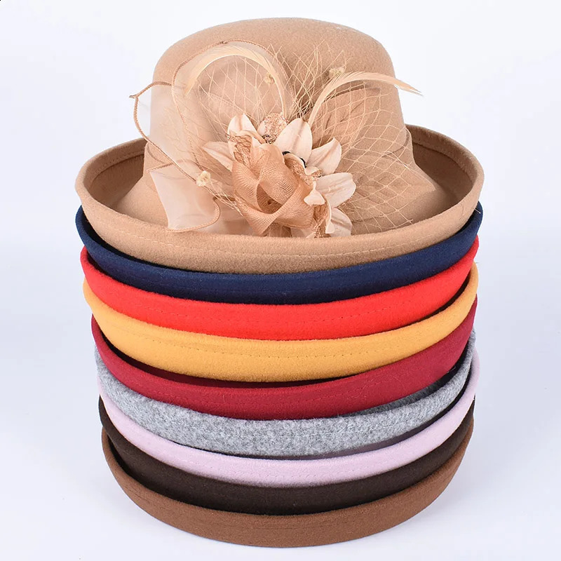 Elegant Womens Hats Fashion Winter Bowler Fedora ladies Wool Round Hat Autumn Vintage Party Fedoras Church Felt Top Hat 241226