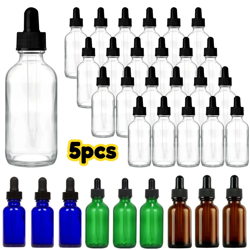 5pcs 5/10/15/20/30ml/50ml Amber Empty Glass Dropper Bottle Essential Oil Aroma Liquid Reagent Refillable Containers 241225