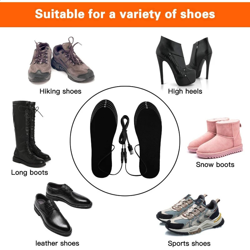 USB Rechargeable Heated Insoles Size 35-46 DIY Customizable Electric Heated Shoes Pad for Outdoor Skiing Winter Foot Warmers 241226