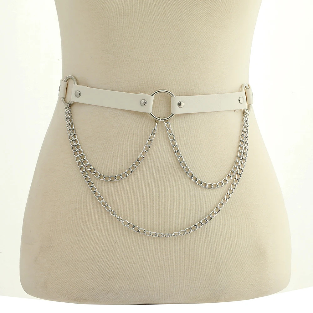 Pink Faux Leather Waist Belt for women Sexy Punk Rock Fashion Belly Chain Body Jewelry Kawaii Accessories 241225