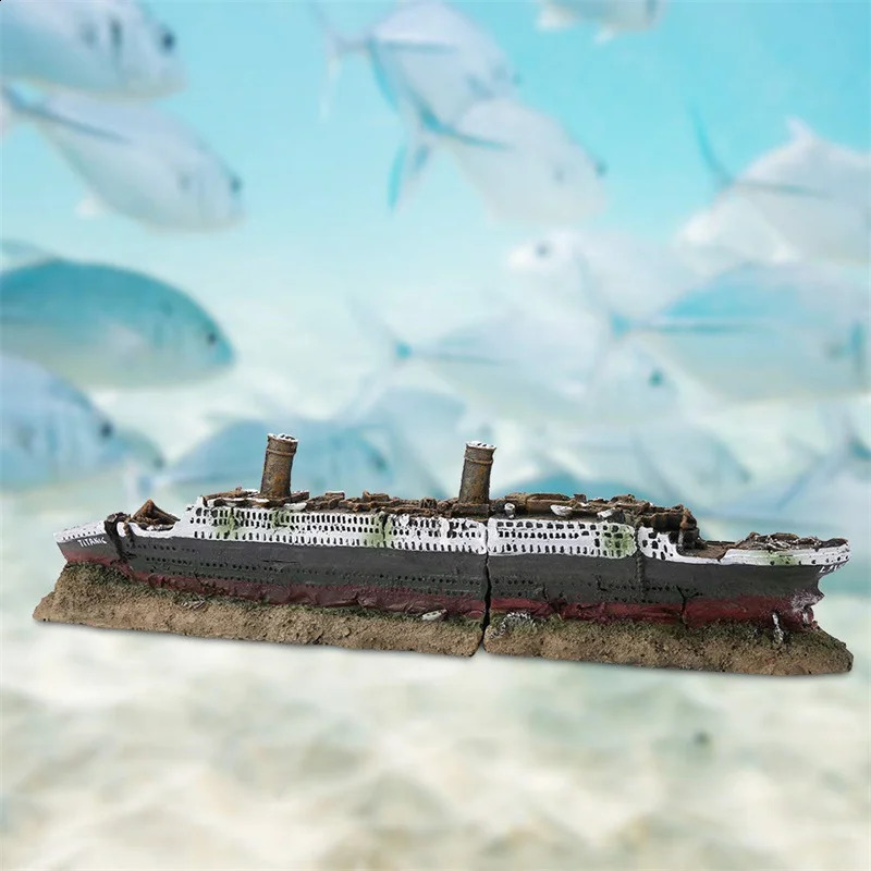 Fish tank landscaping Titanic Model Resin Aquarium Wrecked Boat Ship Decoration Artificial Fish Tank Ornament Sunk Ship Boat 241225