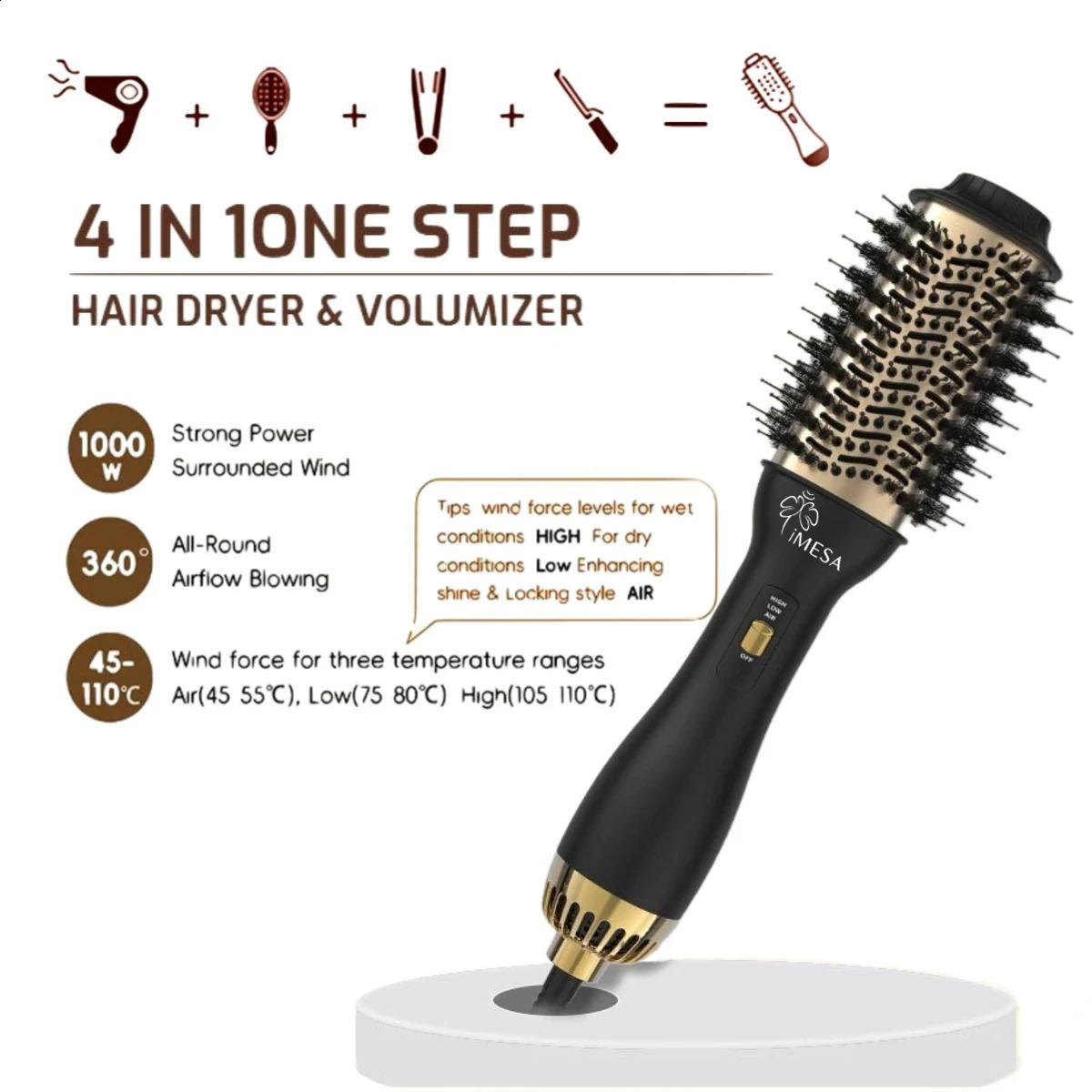 imesa 4 in 1 Air Brush Volumizer PLUS 2.0multifunctional styler professional home straight curling iron Free storage bag 241225