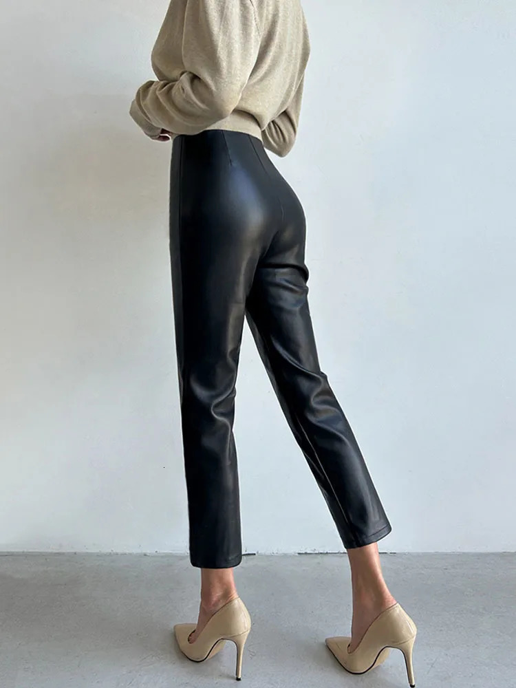 PU Autumn Winter Leather Pencil Pant Women Bodycon Fashion Office High Waist Ladies Trousers Casual Woman Pants 241223