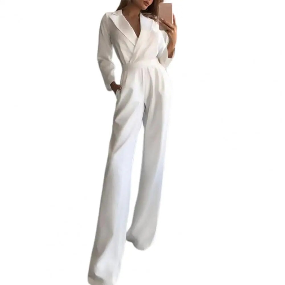 Elegant Straight Leg High Waist Jumpsuit Autumn Winter Office Lady Jumpsuit Long Sleeve for Wedding 241224