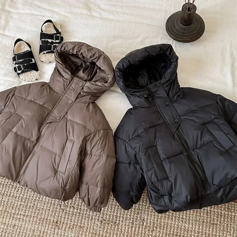 Winter Children White Duck Down Jacket Gloved Korean Solid Color Toddler Warm Windproof Outerwear Versatile Boys Girls Coats 241225