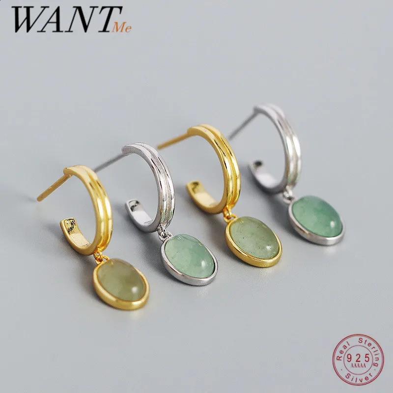 WANTME 925 Sterling Silver Fashion European Natural Green Aventurine Pendant Stud Earrings for Women Exquisite Bohemian Jewelry 241226