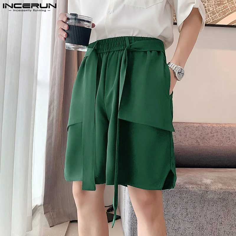 INCERUN 2024 Korean style short leg new mens ribbon design straight leg short leg casual fit mens wide leg cargo short leg S-5XL W241226