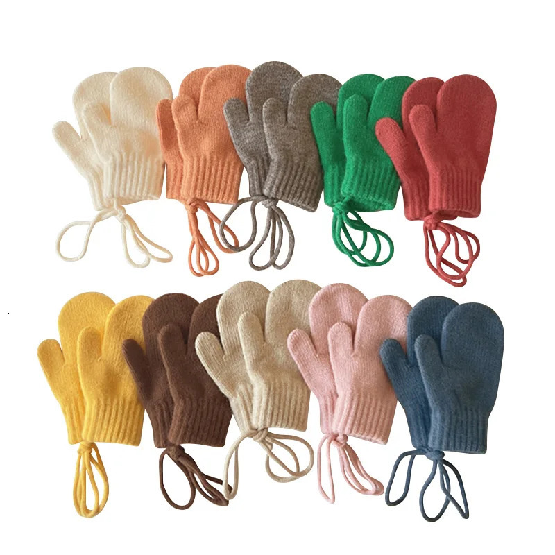 Wool Baby Winter Gloves Candy Color Halter Kids Mittens for Children Girls Boys Accessories Warm Knitted 14Y 241225
