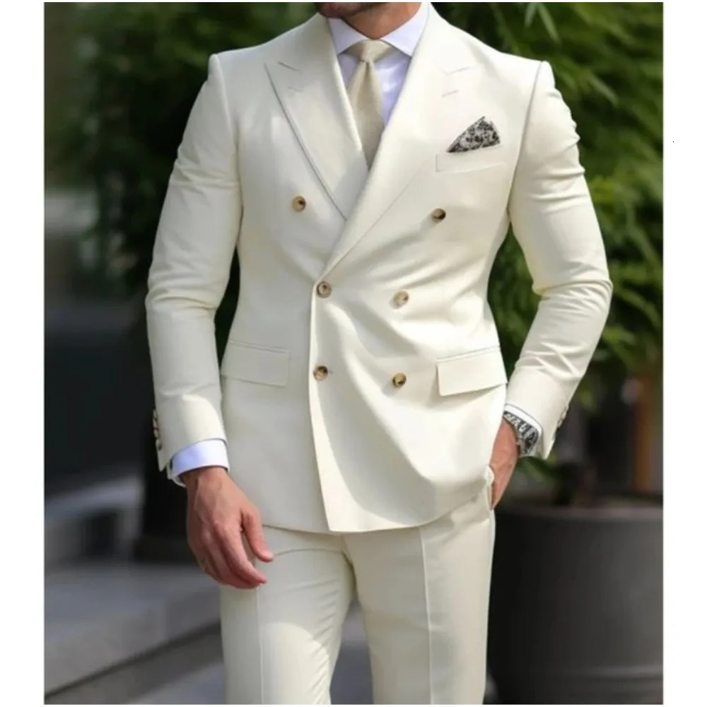 Burnt Orange Mens Wedding Suits Double Breasted Metal Buttons 2 Piece Formal Business Suit Tuxedos Daily Wear Costume Homme 241220