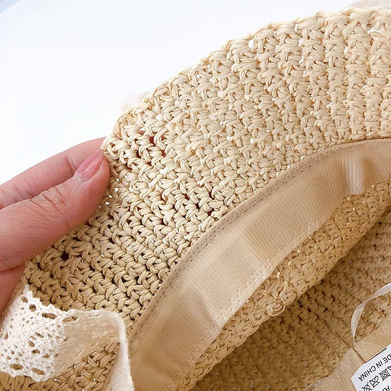 Baby Hat Summer Straw Girl Cap Fashion Lace Bow Beach Children Panama Princess Hats and Caps Kids 241225
