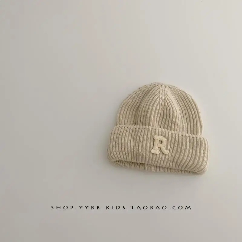 Boys Girls Knitted Hat Autumn And Winter Solid Color Versatile Letter Print Fashion Cap Childs Casual Warm Thickened 241225