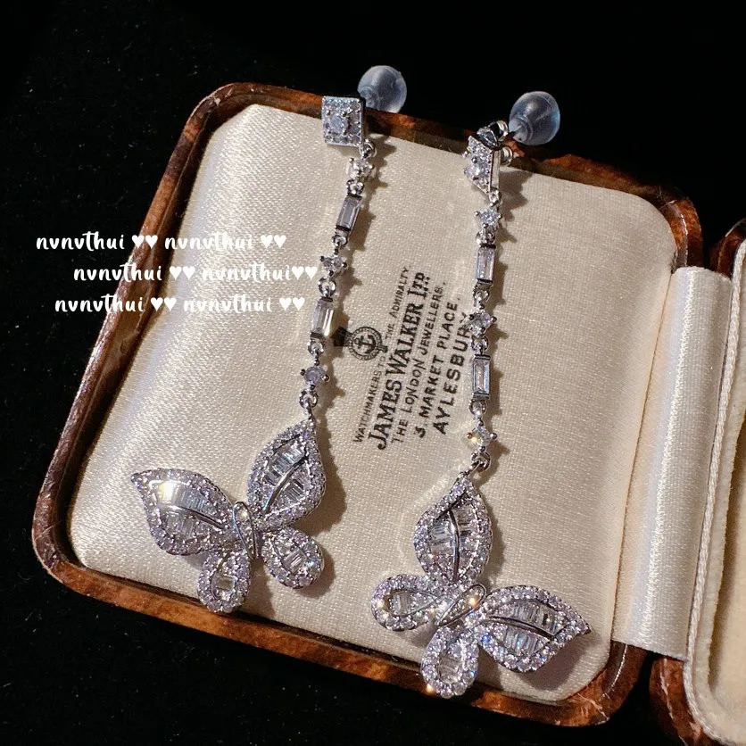 Unique Elegant Butterfly Jewelry Set for Women Exquisite Shine Zircon 925 Silver Resizable Ring Earring Necklace Banquet Jewelry 241226
