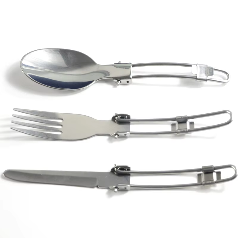 stainless steel camping fork spoon knife folding portable camping tableware set