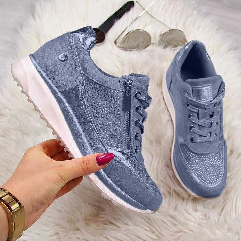Womens shoes gold sports shoes zipper platform trainer womens shoes casual lace top Tenis Feminino Zapatos De Mujer womens sports shoes M241225