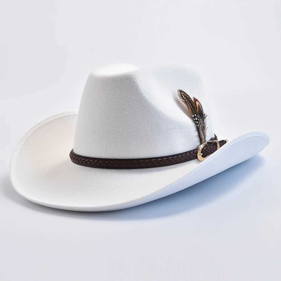 Mens Western Style Felt Fedoras Hat Retro Gentleman Cowboy Jazz Hat Wide Brim Church C W241225