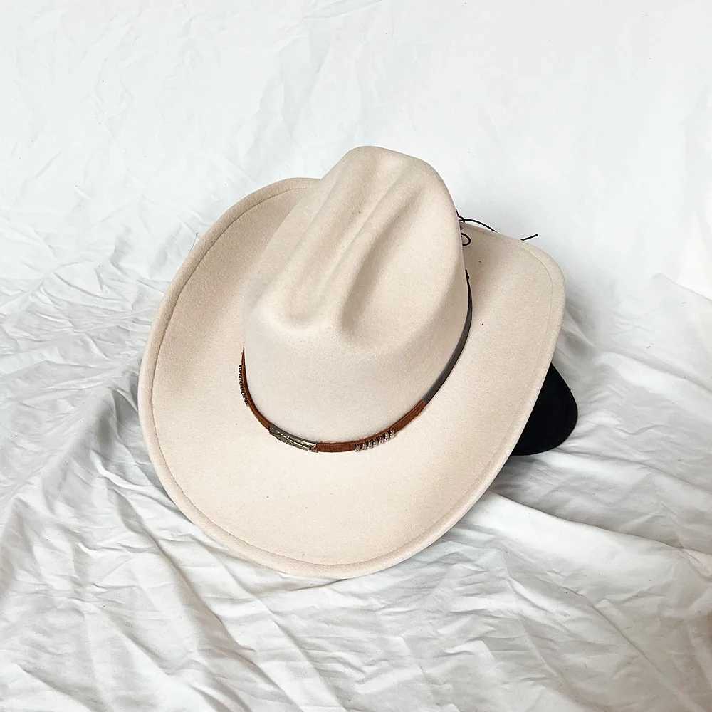 New Mens Western Womens Cowboy Hat with Belt Elegant Cowboy Hat for Church Jazz in Winter and Autumn W241225