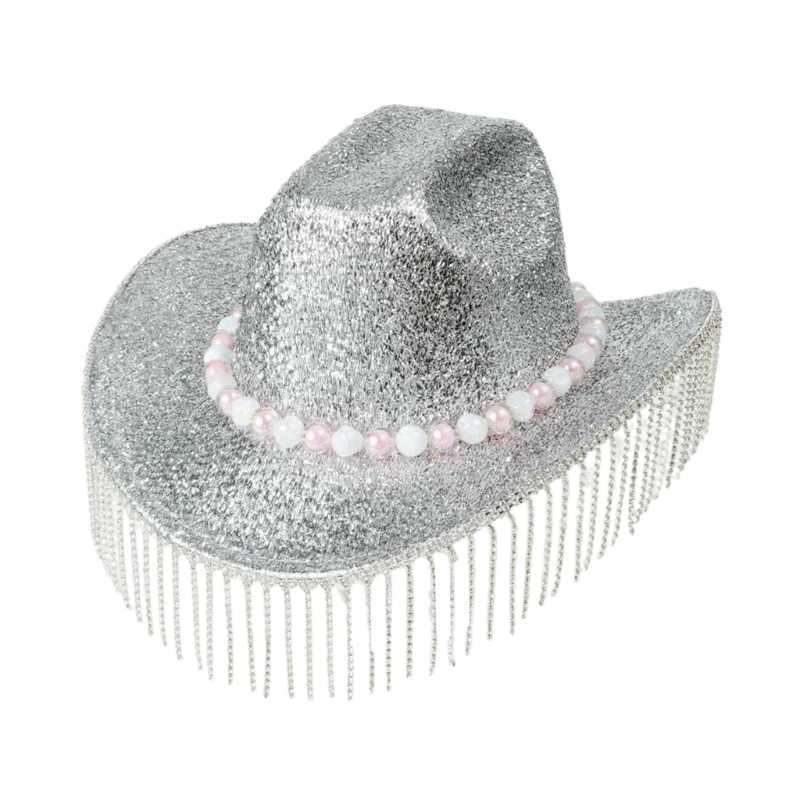 Sparkling crystal cowboy hat Tassel diamond bachelor party cowboy hat disco hat actor DropShipping W241225