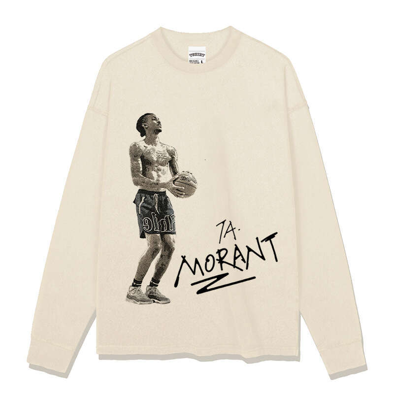 2022 Autumn/Winter Morant American Printed Long sleeved T-shirt Loose Men's and Women's Pure Cotton Small Neckline