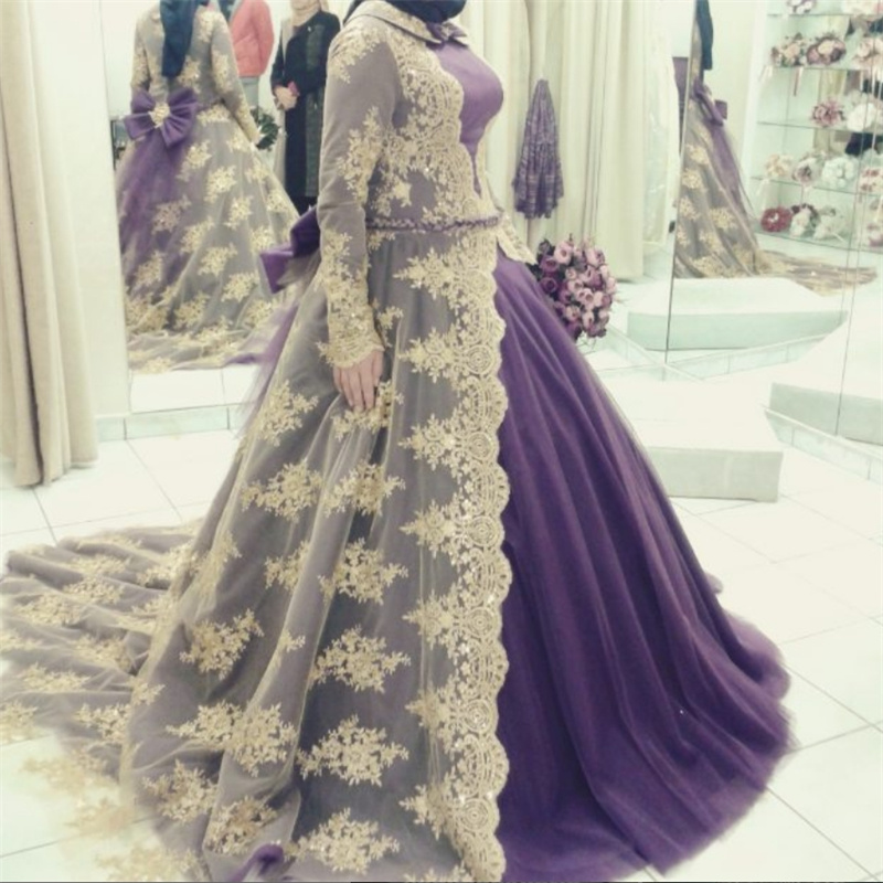 Elegant Purple Moroccan Evening Dress Turkish Lace Muslim Prom Dress Formal Islamic Arabic Dubai Party Gown Birthday Abaya Vestio De Fiesta Robe De Ma