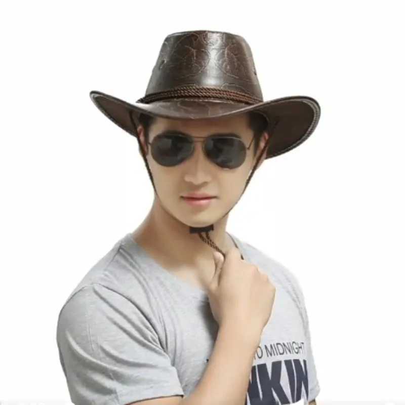 Leather printed denim hat - a unique Western style hat for men and women W241225