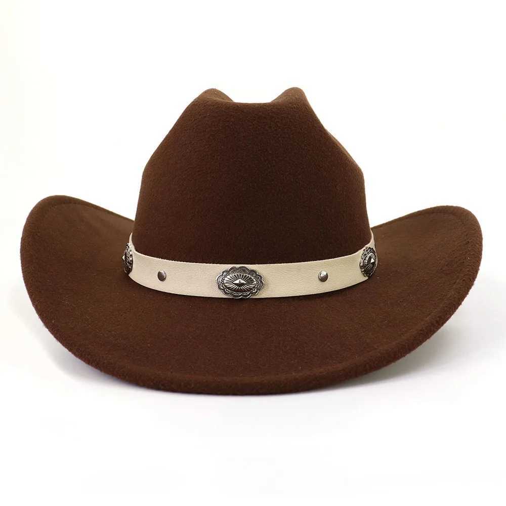 Western style womens denim hat mens cream solid color retro Fedora hat womens charm top unisex wide brown Panama felt C W241225