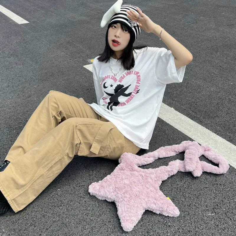 Hylhexyr Star Shape Soft Plush Messenger Bag Candy Color Fashion Cross Body Bags Large Womens Shoulder Handbag241226