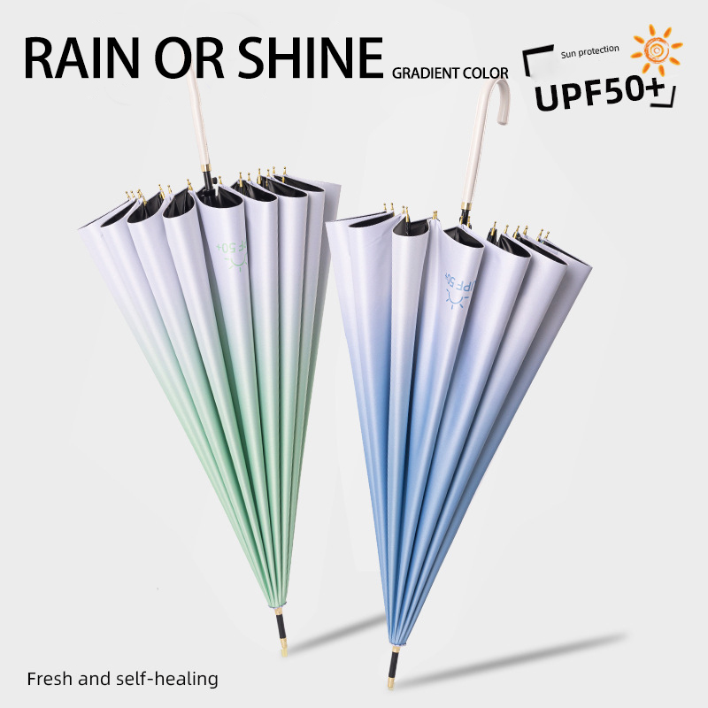Lightweight Gradient Printed Umbrella with UV Shielding - All Weather Use, Sturdy Long Handle