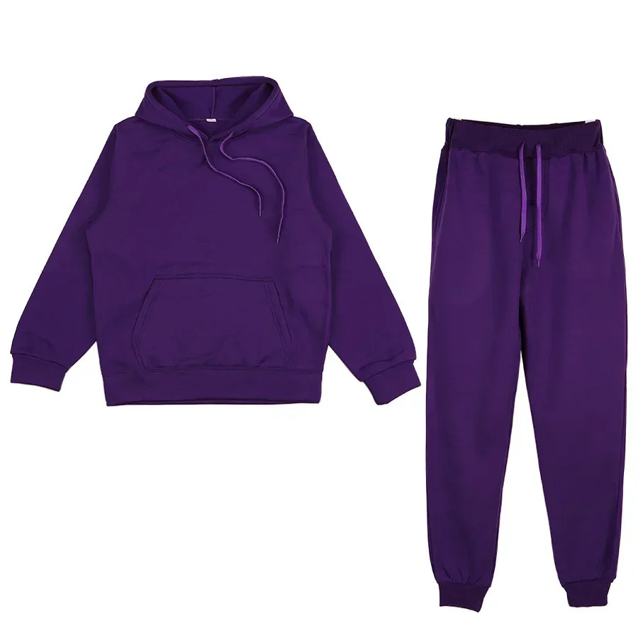 Women Tracksuit Solid Color Hooded Sport Suits Men Spring Warm Hoodies Casual Long Sleeve Sweatshirts Trousers Two Piece Sets 241225