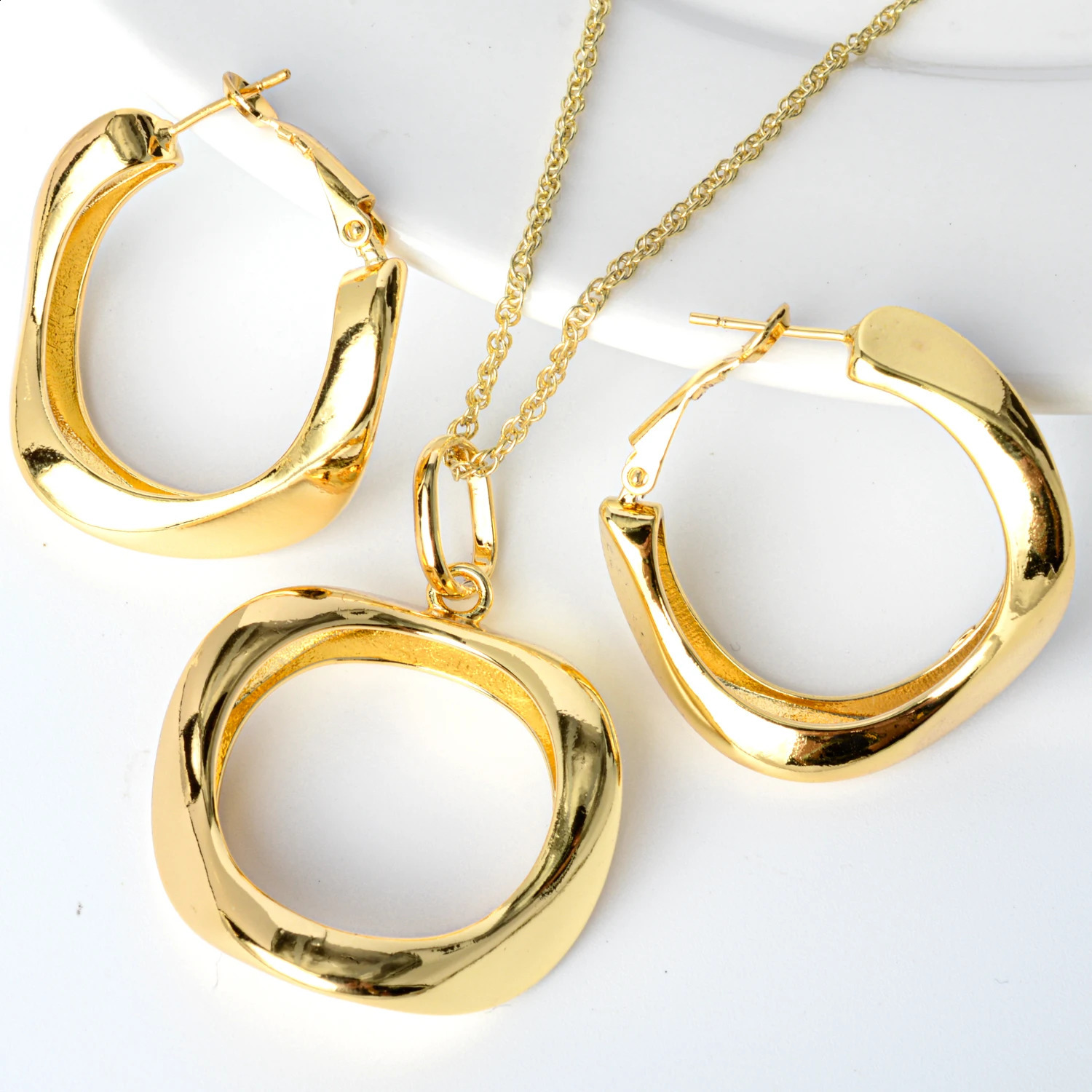 Sunny Jewelry Sets Gold Color Copper Round Earrings Pendent Necklace For Women For Wedding Party Gift Classic 241226