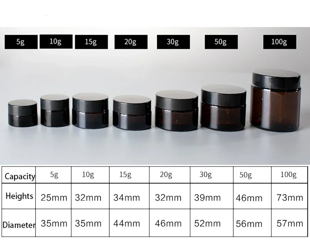 10pcs 5g-50g Amber Brown Glass Cosmetic Jar Face Cream Bottles Portable Travel Face Cream Cosmetic Container Accessories 241225