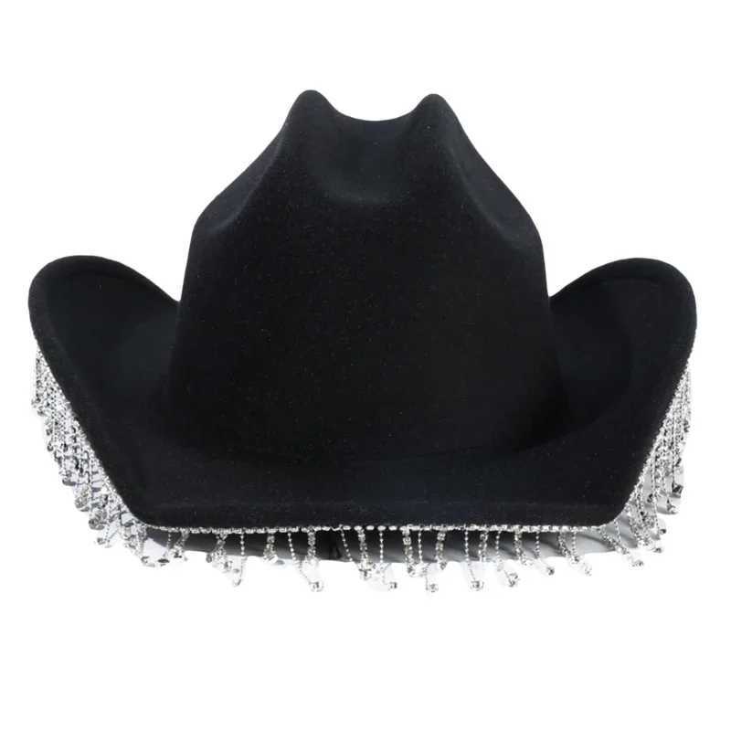 Girls Cowboy Hat Rhine Stone Tassel Sparkling Cowboy Hat Black and White Wholesale W241225