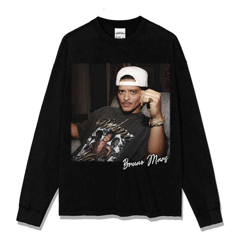 Bruno Mars Printed T-shirt Men's and Women's Trendy Brand Short Sleeve American Washed