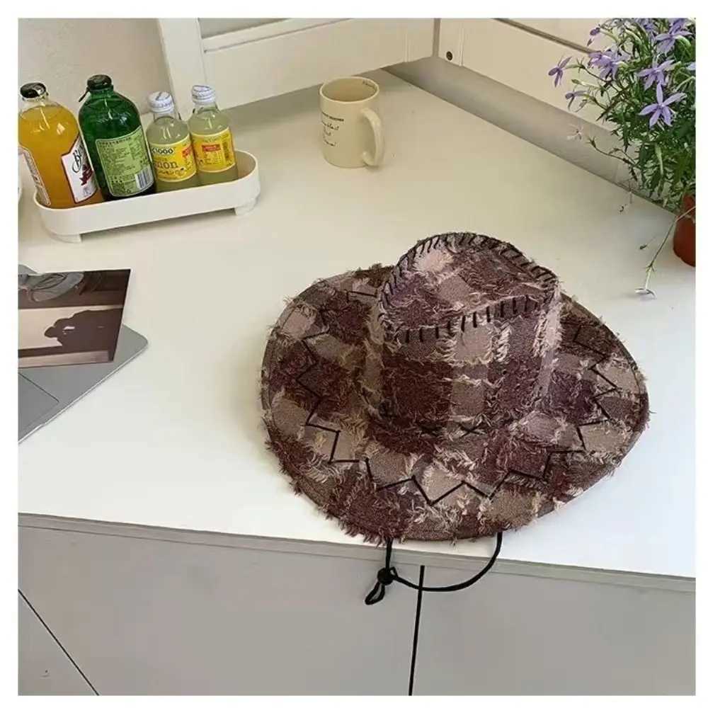 Denim Plaid Sun Hat Fashion Wide Brim Bucket C Western Denim Hat Sunscream Outdoor Camping Travel Fishermans Hat W241225