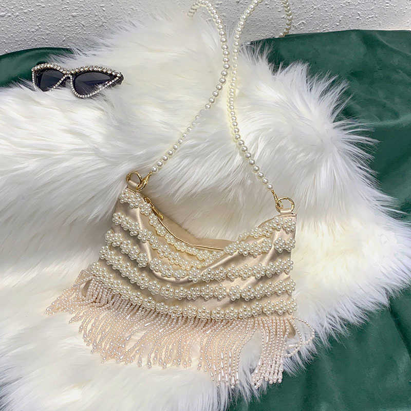 Temperament Banquet Evening Bags Handmade Beaded Tassel Sparkling Diamond Studded Single Shoulder Crossbody Bag Luxury Handbags 241226