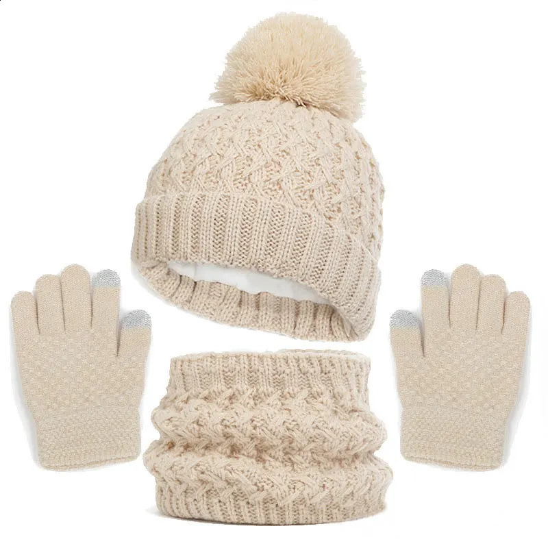 Childrens Winter Hat Scarf and Gloves y Set Knitted Wool Kids Warm Suit Beanie Caps For Boys Girls Neck Baby Cap 241225