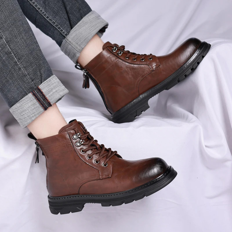 Mens Hightop Fashion Shoes Motorcycle and Ankle Boots Waterproof Men Leather Comfortable Casual Boot 241225