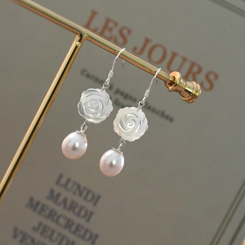 ASHIQI Natural Freshwater Pearl Shell Flower 925 Sterling Silver Earrings Fashion Jewelry for Women 241226