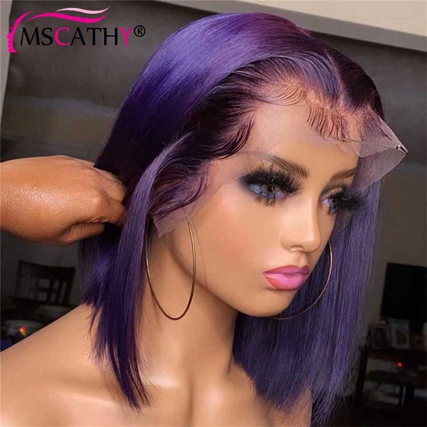 Synthetic Wigs Red 99j Bob Wig 613 Blonde Lace Front Human Hair Purple Grey Green Colored Short Hd Frontal s for Women Prepluck 230227 Hair Wigs