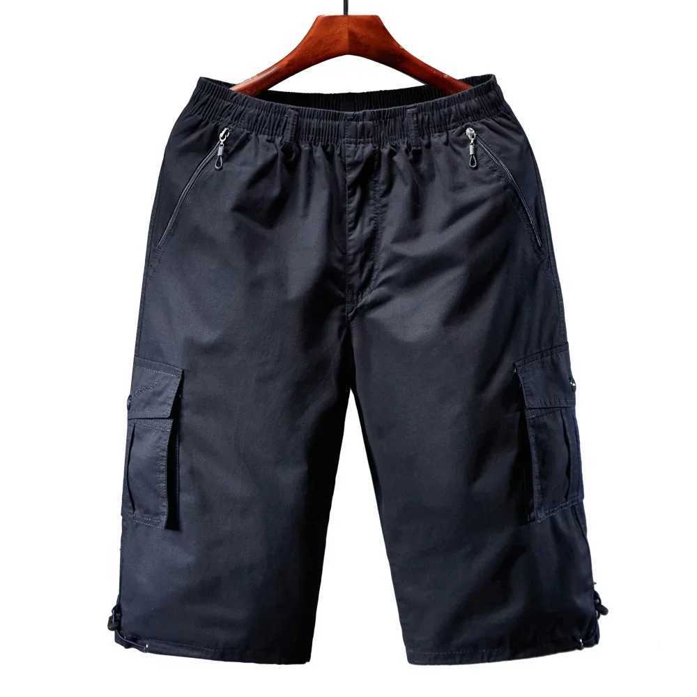 Cargo Shorts Men Zipper Pocket Many Mens Breeche Long Length 3/4 Capri Short Pant Cotton Bermuda Summer 2024 Casual Male ShortsXJ241226