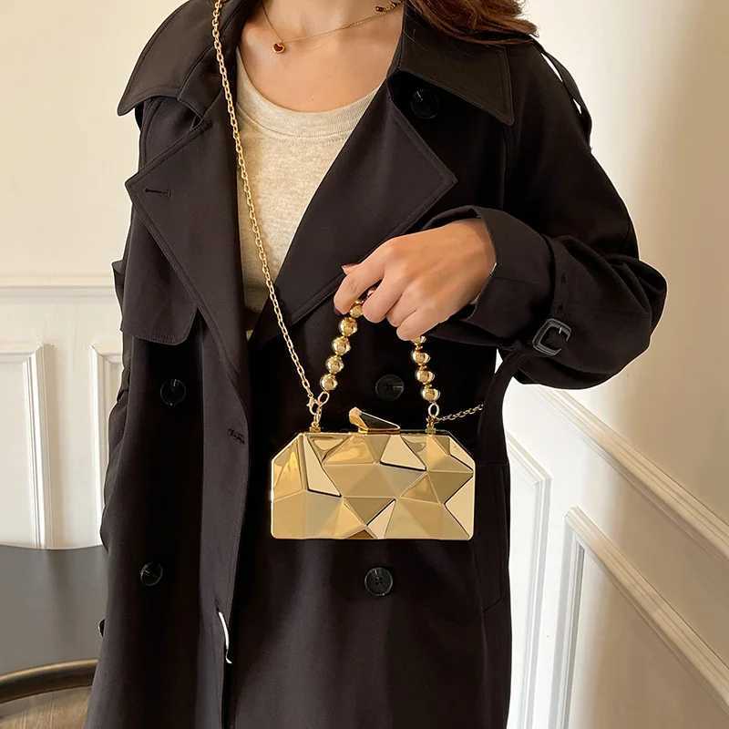 High Quality Golden acrylic evening clutch bag elegant womens geometric dinner party shoulder bag luxury designer wallet and handbag T241225