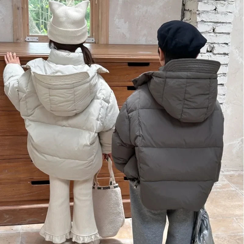 Childrens Winter Hooded Duck Down Jackets Kids Fashion Thicken Coats Baby Girs Solid Warm Outerwear Top Clothing for Teenagers 241225