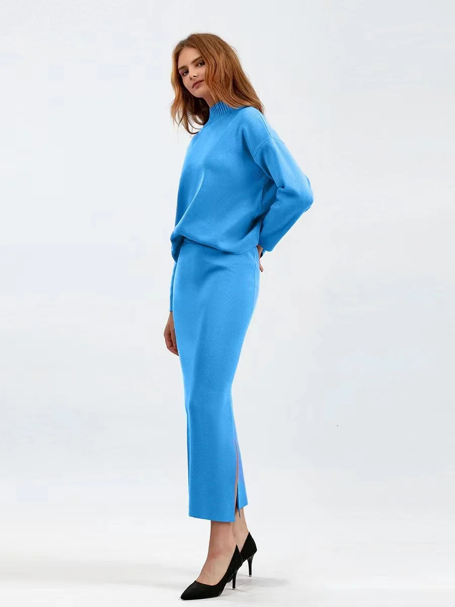 2024 Fashion Autumn Winter Sweater Two Pieces Suit Elegant Loose Warm PulloversLong Skirt Female Casual Knitted Sets 241220