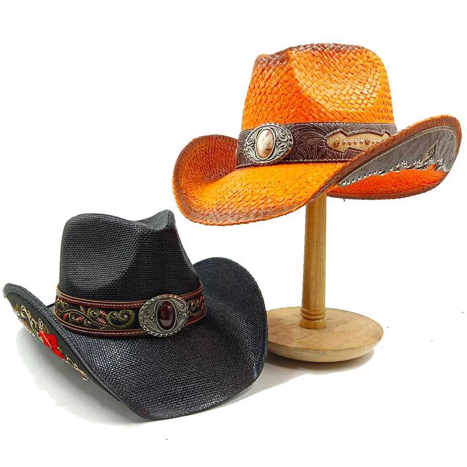 Cowboy Str Mens and Womens Summer Beach Sun Hat Retro Curly Cowboy Hat Womens Sombrero Vaquero W241225