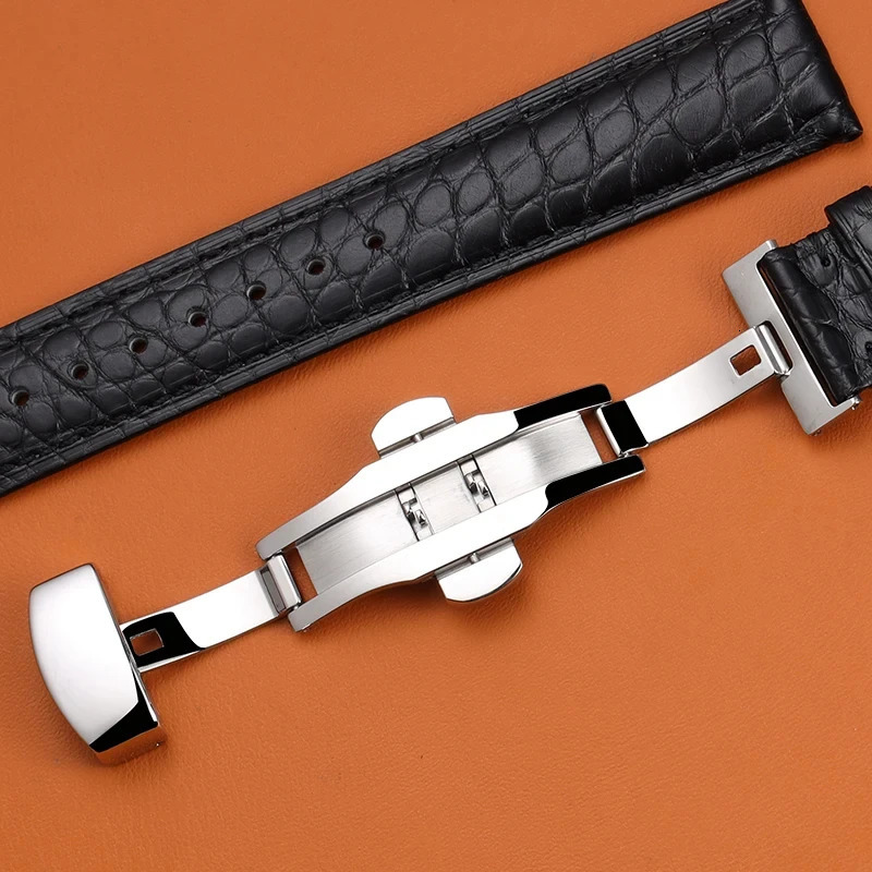 Alligator Leather Watchband Ultra Thin 18 19 20 21 22MM Black Brown Soft Strap Quick Release Bracelet 241225