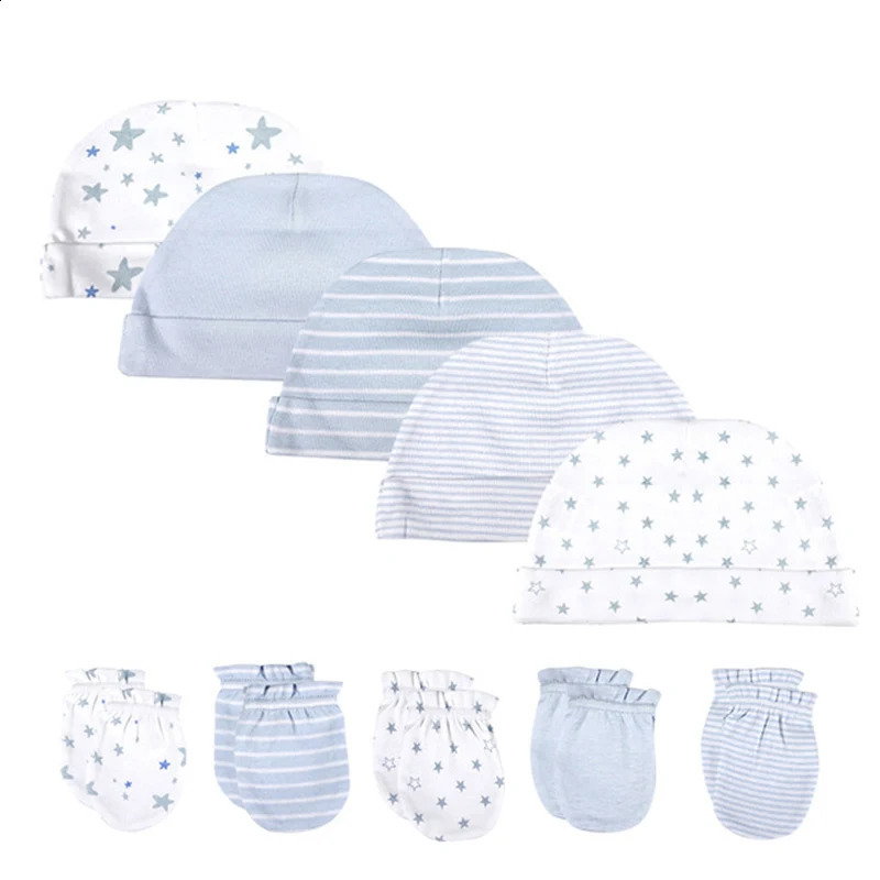 Unisex born Cotton Baby Boys Sleep Headwear Solid Color Fitted HatsGloves Set Girls Nightcap Cartoon Accessories 241225