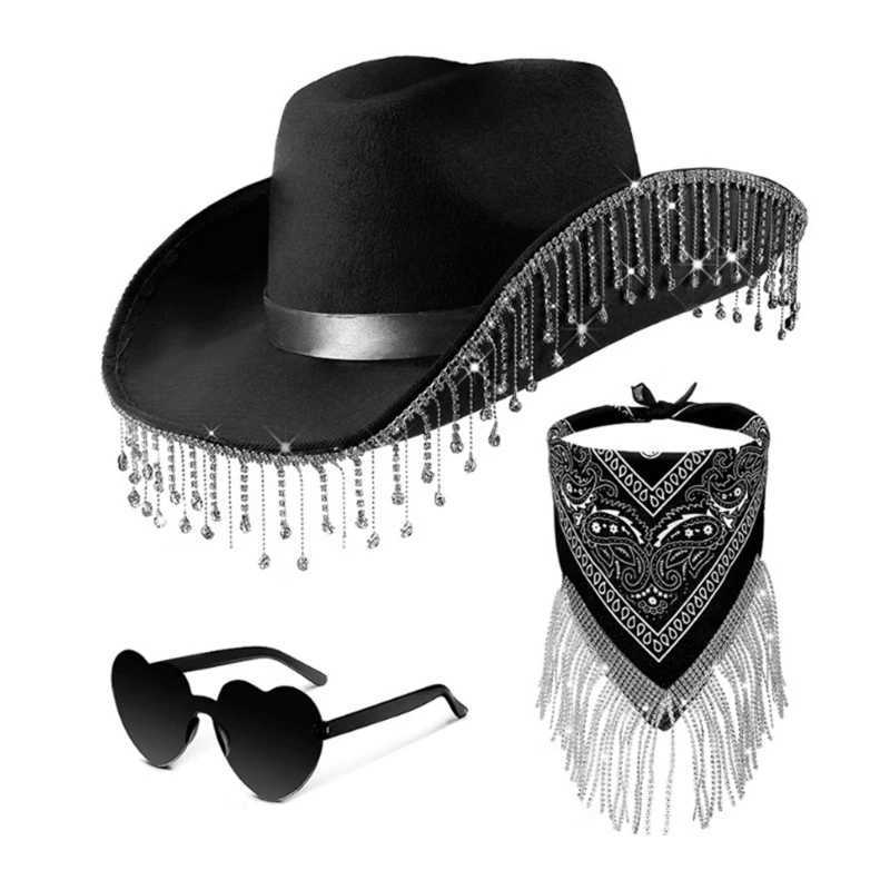 Western style denim hat scarf Tassel hat womens party clothing Heear direct shipping W241225