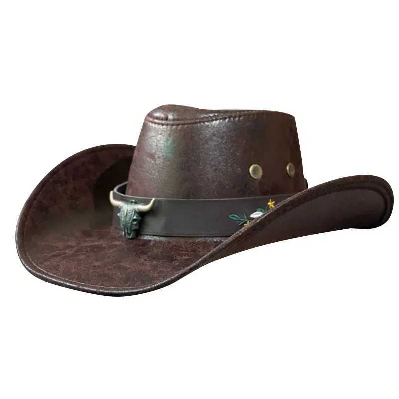 Bull head rivet decoration artificial leather western cowboy hat artificial leather retro mens jazz Dr hat mens cowboy hat W241225