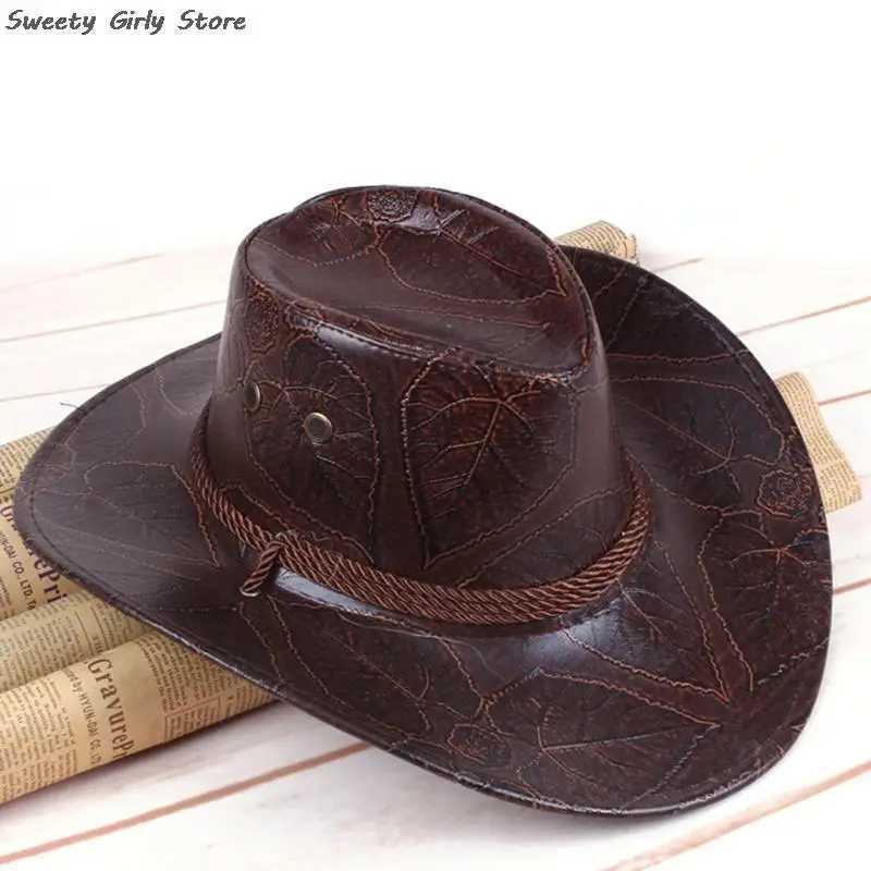 Cowboy Knight Hat Western Sun Hat Womens Leather C Gentleman Jazz Retro C Grassland Glasses W241225