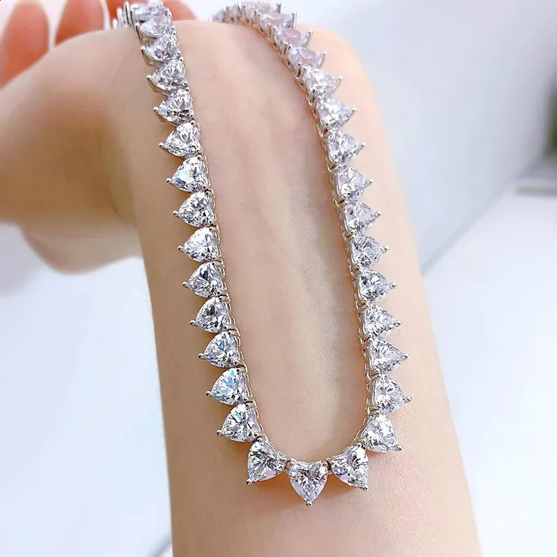 y 925 Sterling Silver Sparkling High Carbon Diamond Chain Choker Necklaces for Women Wedding Fine Jewelry Gift 241226